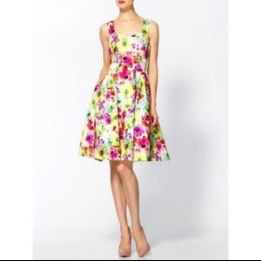 Floral Scoop Neck Mini Dress - Yellow/Pink